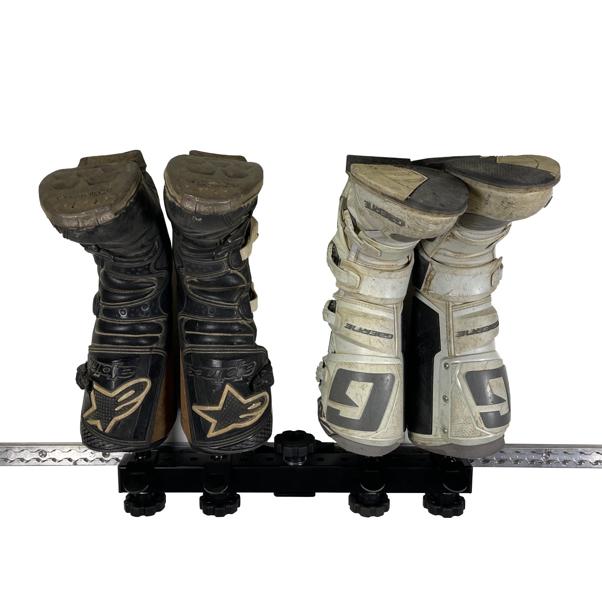 L-Track and Airline track motorcycle boot holder for four pairs