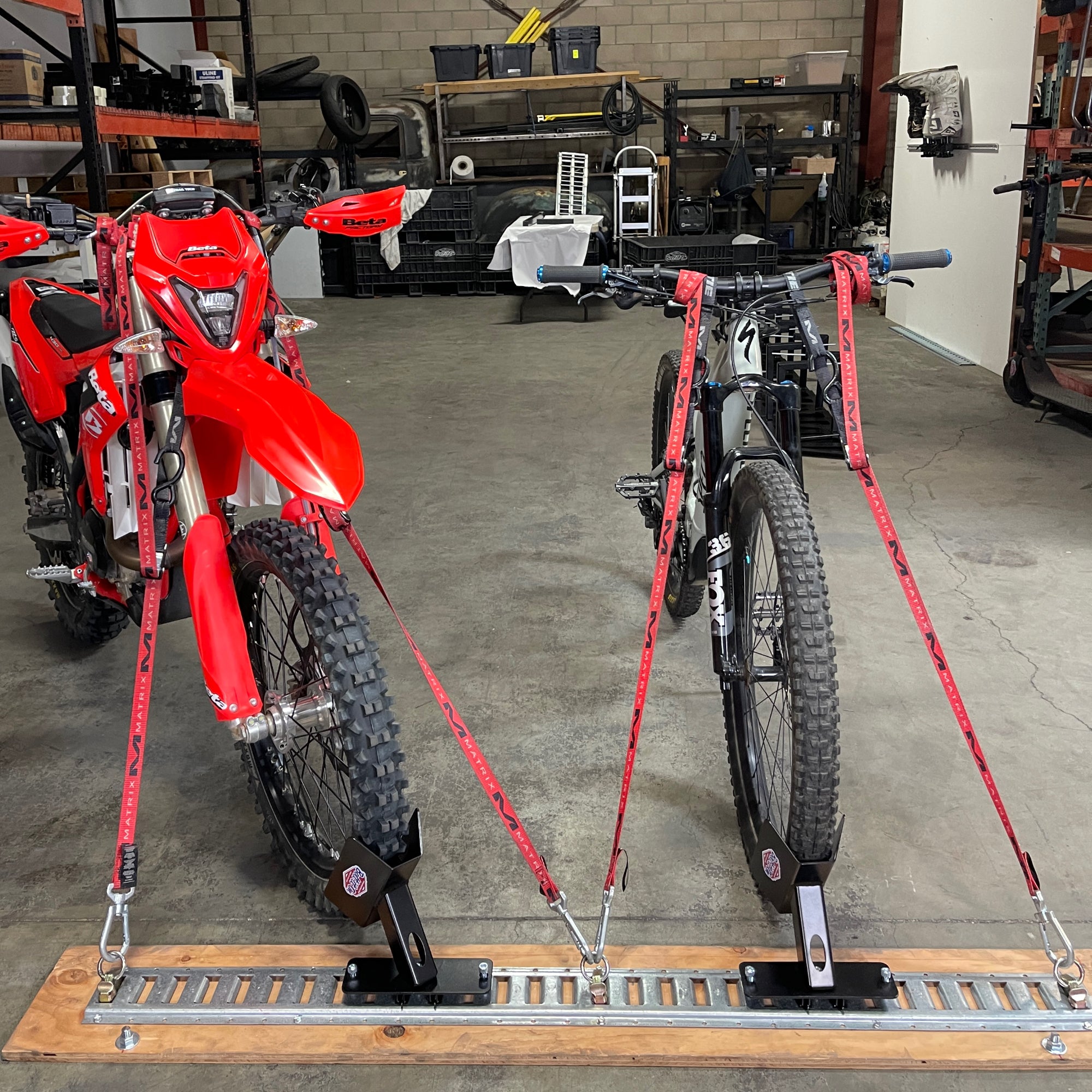 E-track floor mount for motorcycles and bicyles