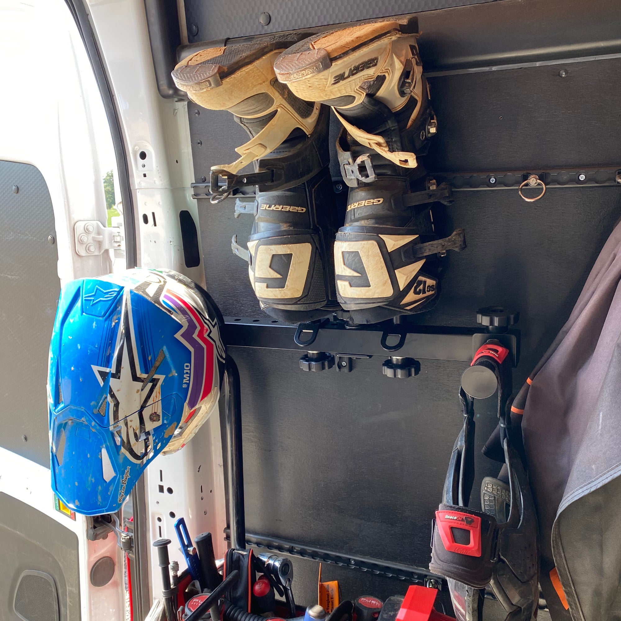 bike helmet storage ideas L-track & E-track Helmet, Apparel & Boot Holder E-track