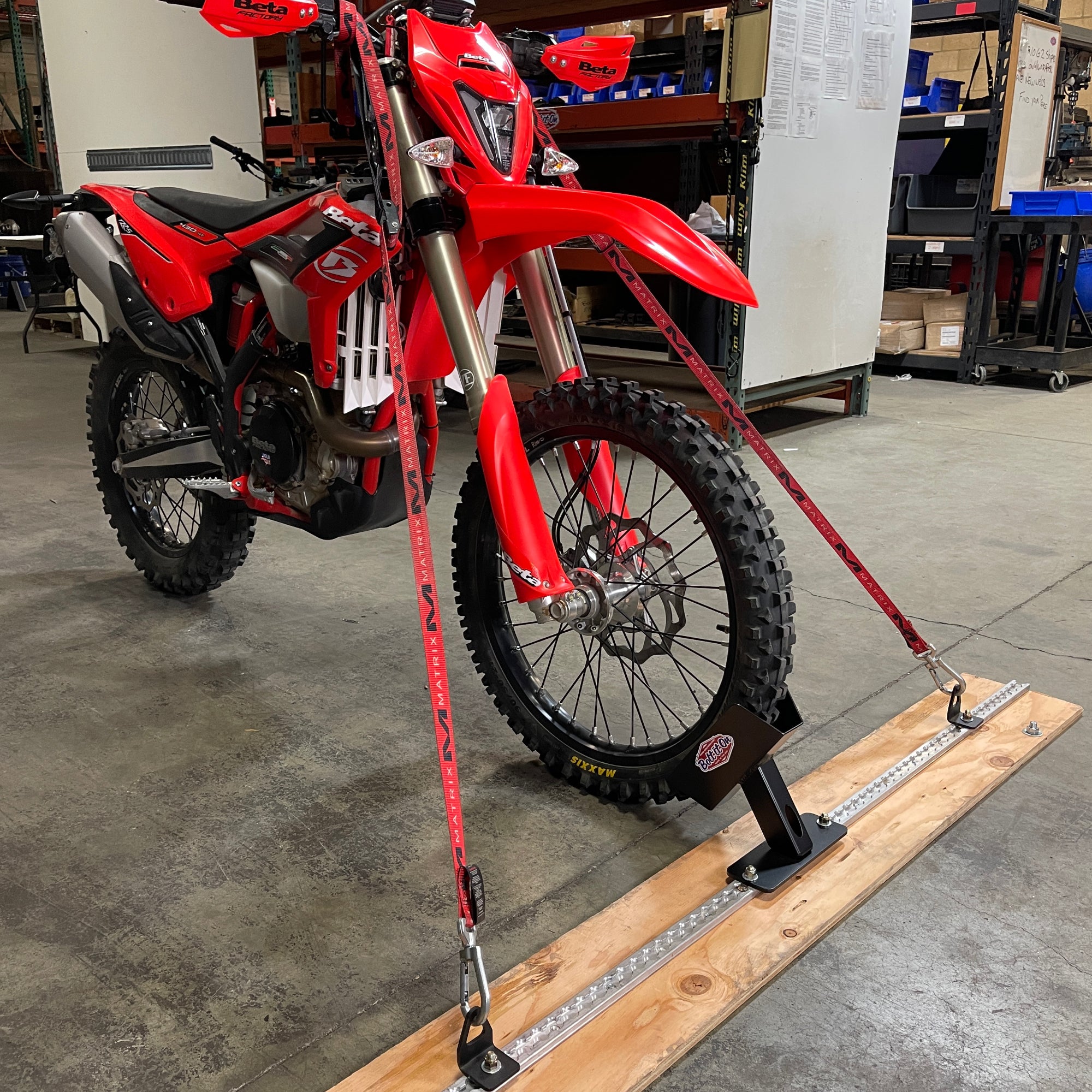 L-Track floor mount wheel chock for dirt bikes, sport bikes, bicycles and fat tire e-bikes