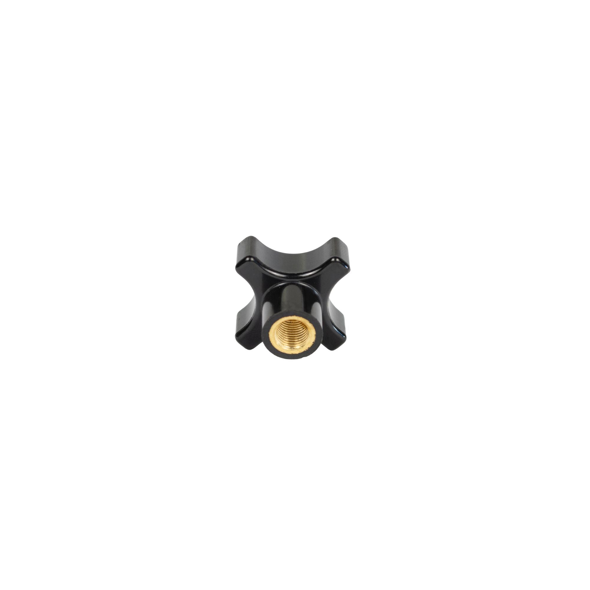Black and gold knob on a white background