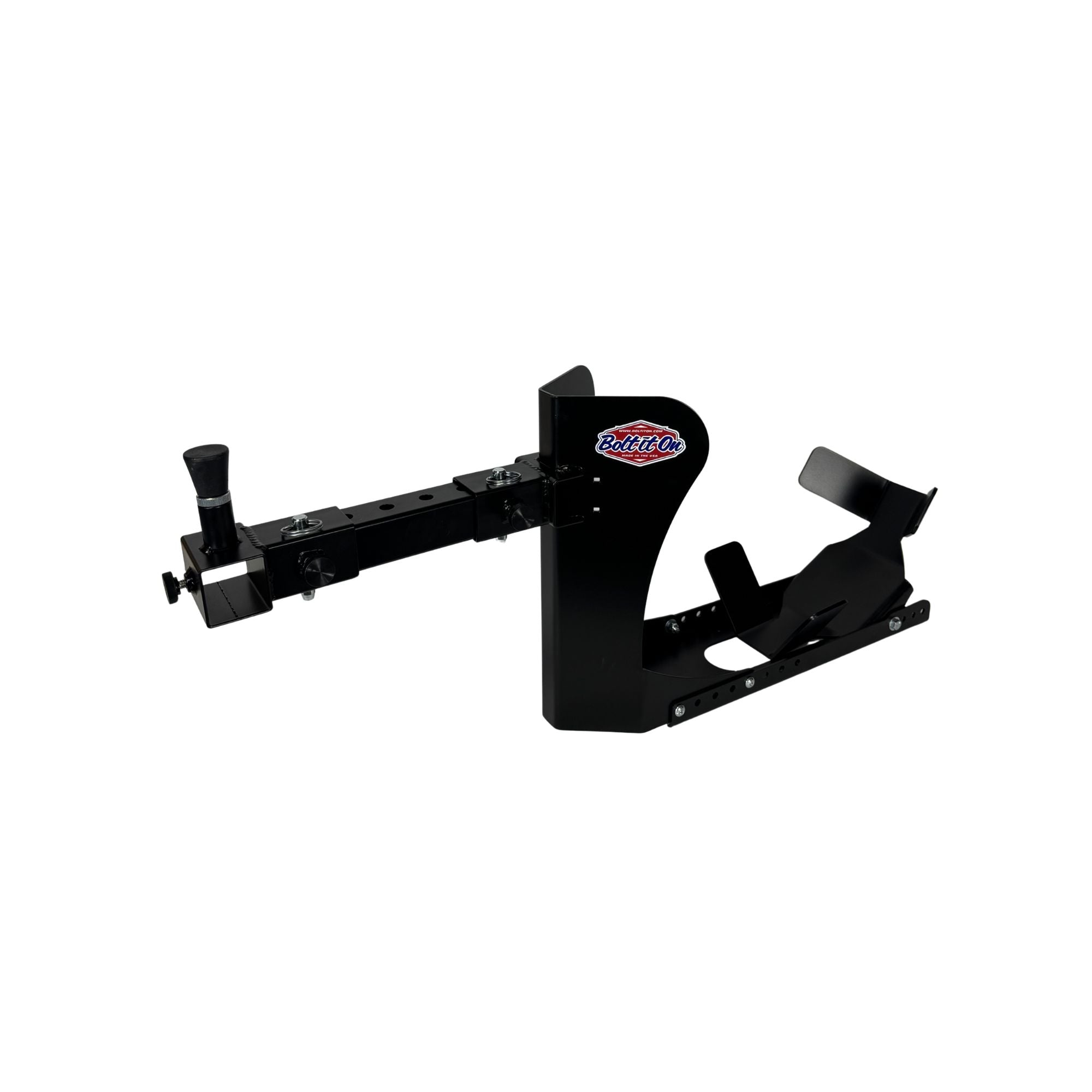 Black metal tool holder with a brand logo on a white background