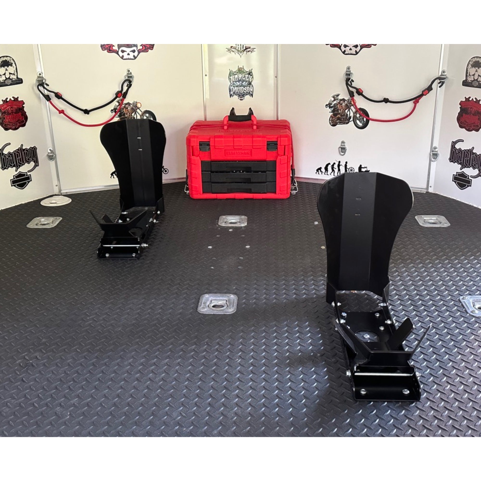 Fat tire 180mm wheel chock bolted to trailer floor